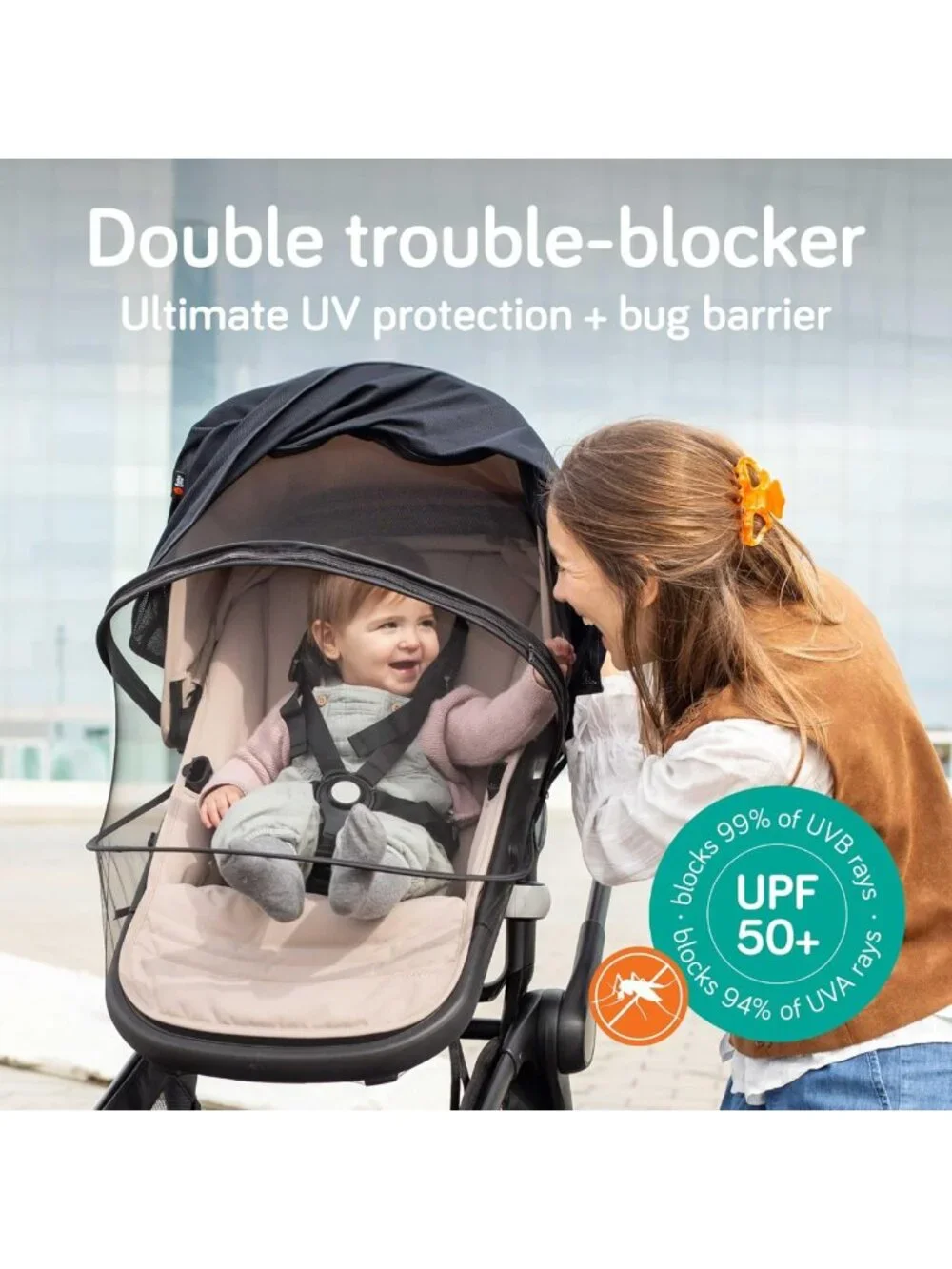2-in-1 Baby Mosquito Net & Sun Shade for Strollers - UPF 50+ Protection, Travel